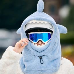 Capa de capacete de esqui de tubarão dos desenhos animados inverno quente confortável lã macia cabeça de esqui mais quente bonito capacete de esqui capuz pescoço mais quente - Image 2
