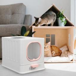 WC com capuz reutilizável com tampa, Gatinho Potty, WC fechado Cat, Sandbox destacável, bandeja de lixo Cat com porta da frente, Pet Shop - Image 3