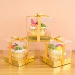 Único Cupcake Caixas com Fitas, Suporte Individual, Recipiente para Casamento, Festa de Aniversário, Favores Cake Box, 3.5 ", 5 Pcs, 10Pcs - Image 4