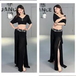 Traje de trabalho para dança do ventre, roupas de prática, top e saia, 2 peças, conjunto de terno de treinamento para mulheres adultas, performance de palco de dança - Image 4