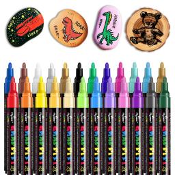 Marcadores de Tinta Acrílica Canetas, Arte Artesanato Suprimentos, Rochas, Artesanato, Cerâmica, Vidro, Madeira, Tecido, 12, 18, 24 Cores - Image 2