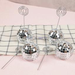 Disco Titular do Cartão com Espelho para Despedida de Solteira, Número Da Mesa, Clipes De Cartão De Nome, Decoração De Casamento, Decoração De Aniversário e Casamento, Espelho, Anos 50, 4PCs - Image 2