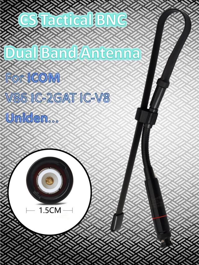 Antena Dobrável CS Tactical Portátil Dual Band VHF UHF para Rádio Bidirecional Icom V86, IC-2GAT, IC-V8 e Uniden com Conexão BNC