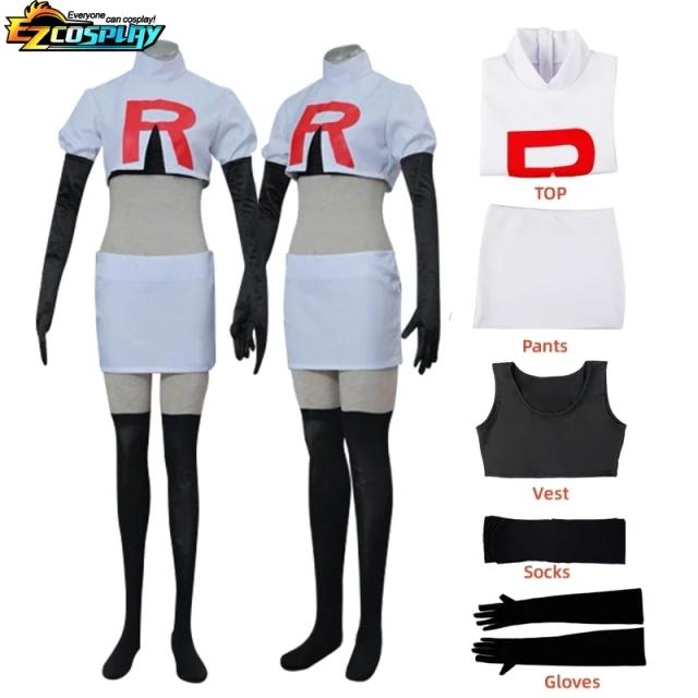 Traje Equipe Rocket Jessie James Musashi Kojiro Adulto Completo Halloween Cosplay