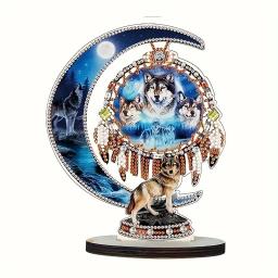 Cristal Diamante Pintado Dreamcatcher Lobo Kit Digital, 5D Arte Artesanato, Home Office Desktop Decor, 1 Pc - Image 4