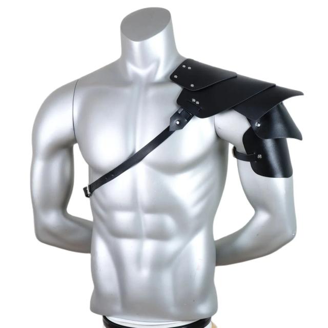 Armadura de Ombro Multicamada Masculina Estilo Guerreiro Viking em Preto para Cosplay Medieval
