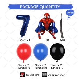 Spider-Man Themd Balloon Garland Arch Kit para Crianças, Balões de Látex, Vermelho, Azul, Decoração para Festa de Aniversário, Super-herói, 1-9, 106Pcs - Image 6