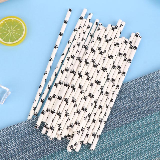 Conjunto de 25 peças de papel impresso com canudos para festas de aniversário em preto e branco, decoração temática de cães e gatos para meninas e meninos