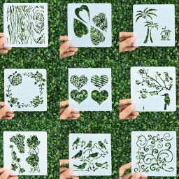 Estêncil para pintura com folhas florais, 9 pcs/set, diy, diy, desenho, scrapbook, coloração, gravação em relevo, álbum, modelo decorativo, artesanato - Image 6