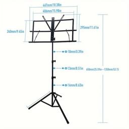 Portátil e ajustável Estável Music Stand, dobrável e Folding Metal Sheet Stand, Bolsa de Transporte - Image 2