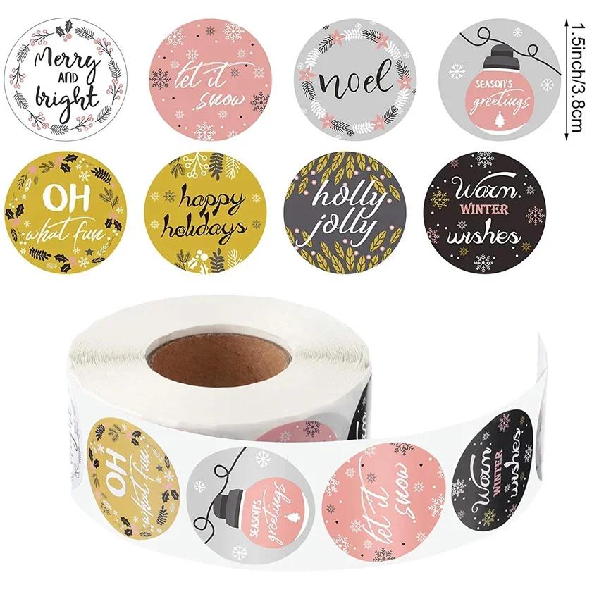 Adesivos de feliz natal de folha de ouro, 1.5 polegadas vermelho/verde/branco presente de natal decorativo envelope selo etiquetas decoração de festa adesivos - Image 1