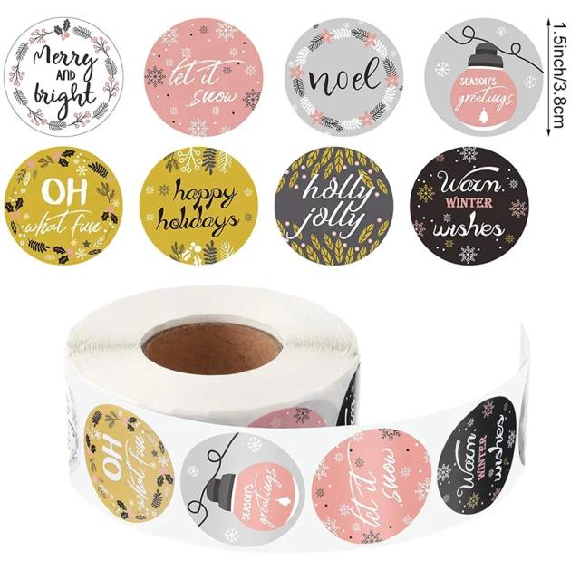 Adesivos Natalinos em Folha de Ouro para Presentes - Estilo Vermelho, Verde e Branco, 1.5 Polegadas, Perfeitos para Decorar Envelopes e Festas