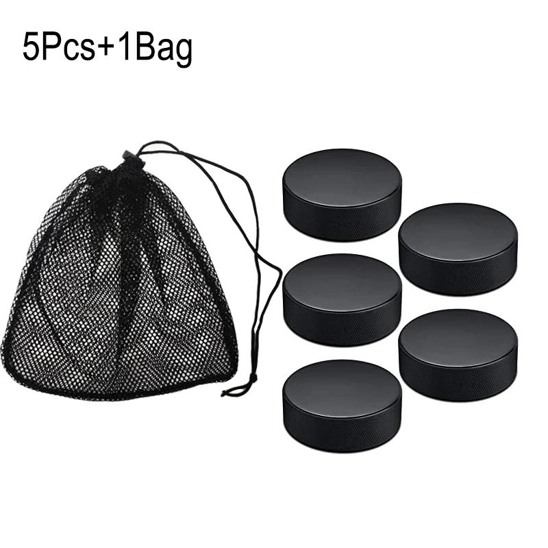 5/10 pces preto hóquei no gelo pucks para praticar bolas de hóquei de treinamento clássico com cordão saco de malha - Image 1