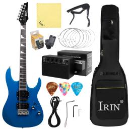 IRIN-Guitarra Elétrica Azul com Saco, Corpo de Bege, 24 Frets, 6 Cordas, Amplificador, Sintonizador, Capo Pick, Pano de Limpeza, Peças - Image 1