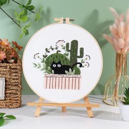 Cross Stitch Embroidery Starter Kit, Kit DIY com aros, Perfeito para amantes de gatos, Design bonito do gato - Image 4