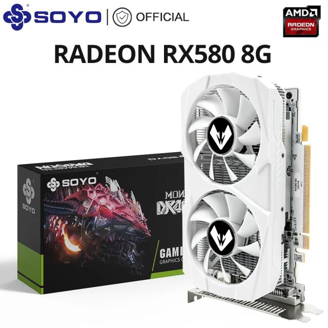 Placa Gráfica Soyo AMD Radeon RX580 8GB GDDR5 Branca com Interface PCIe 3.0, HDMI e DVI para Jogos em Desktop