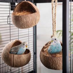 Pendurado Coconut Shell Bird House, Gaiola do pássaro do papagaio, Suprimentos do pássaro do papagaio, Esconder Abrigo do ninho, Sugar Glider - Image 2