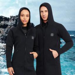 Jaqueta de natação de neoprene com capuz longo para homens e mulheres, jaqueta térmica, mergulho, mergulho, surf, casaco de mergulho, ao ar livre, 3mm - Image 2