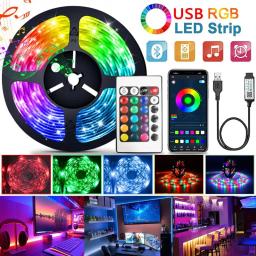 Luzes LED Strip com controle Bluetooth, fita de mudança de cor, luz de fundo para TV, decoração do quarto, RGB 5050, 24 teclas, 44 teclas, 5V - Image 1