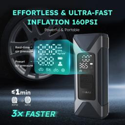 Compressor de ar portátil para insuflação de pneus ASMAX, bomba de ar inteligente com manómetro de pressão dos pneus de 160PSI, insuflador de pneus rápido e inteligente de 7500mAh para carro, mota, bicicleta, bola, lan - Image 2