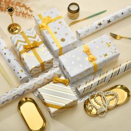 Rolo De Papel De Embrulho, Estrelas Douradas, Pontos De Onda, Artesanato, Envoltório De Presente, Casamento, Crianças, Aniversário, Feriado, Baby Shower, 4 Pcs - Image 3