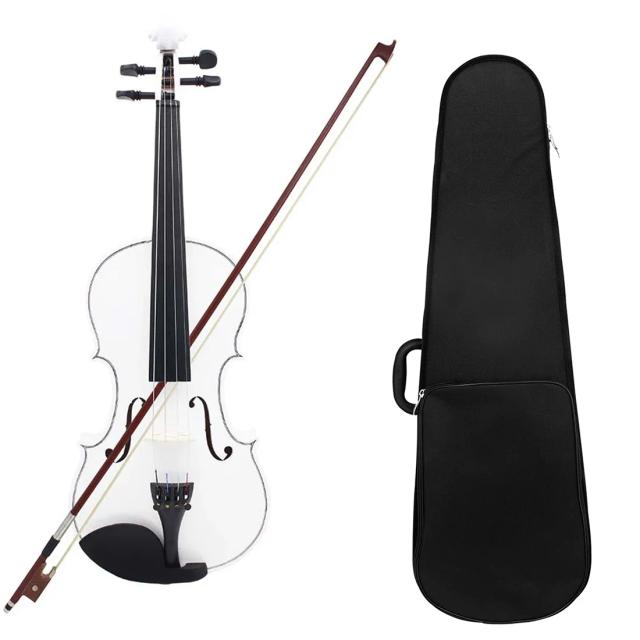 Violino Branco Acústico com Estojo e Acessórios - Ideal para Iniciantes e Profissionais, Tamanho 4/4