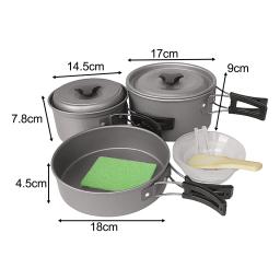 Conjunto de panelas de acampamento com alças dobráveis incluídas, Mesh Carry Bag, Pot and Pan for Camp Backpacking, Outdoor Gear Equipment - Image 1