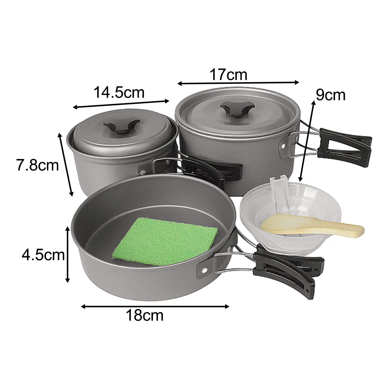 Conjunto de panelas de acampamento com alças dobráveis incluídas, Mesh Carry Bag, Pot and Pan for Camp Backpacking, Outdoor Gear Equipment - Image 1
