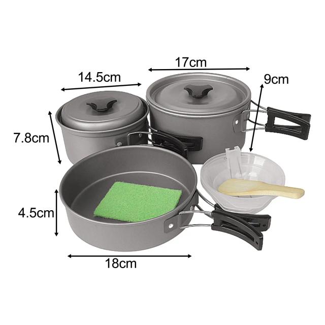 Conjunto Completo de Panelas de Acampamento com Alças Dobráveis e Bolsa de Malha para Mochila, Ideal para Aventura ao Ar Livre
