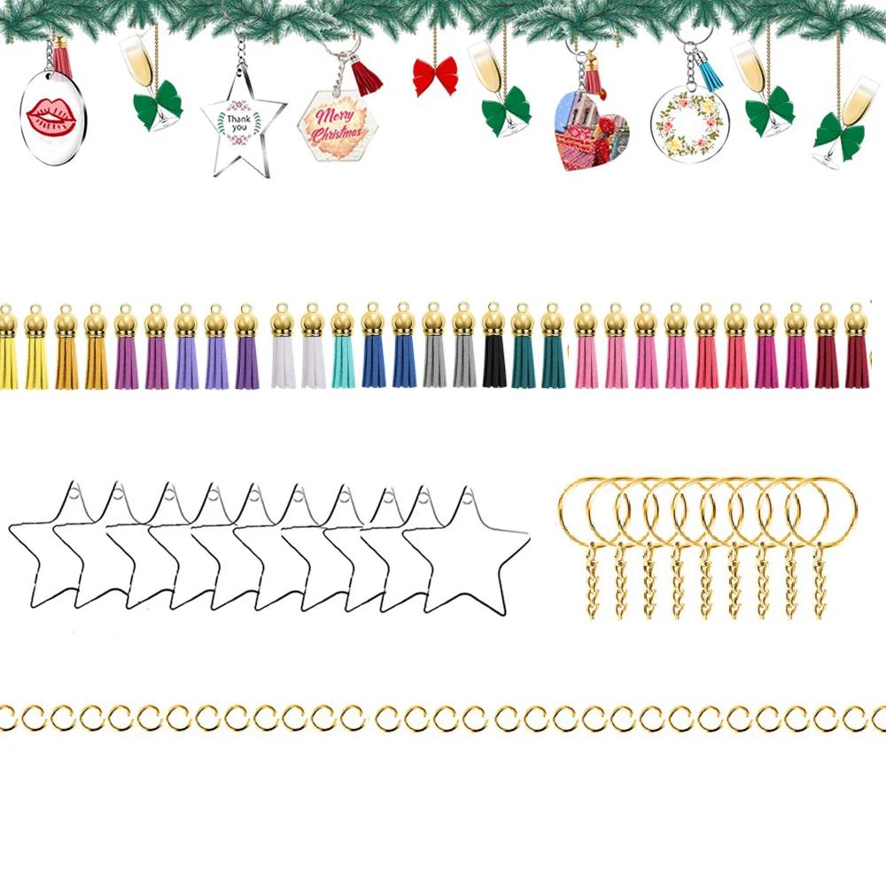 Acrílico Ornamentos Set com Clear Acrílico Círculo Discos com Buraco, DIY Chaveiro, Anel Chaveiro e Tassel, 40pcs - Image 1
