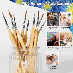 Conjunto de pincéis de pintura de detalhes em miniatura premium, 11 peças com haste triangular de madeira natural para modelos de artesanato a óleo de aquarela, desenho de linha ótimo - Image 5
