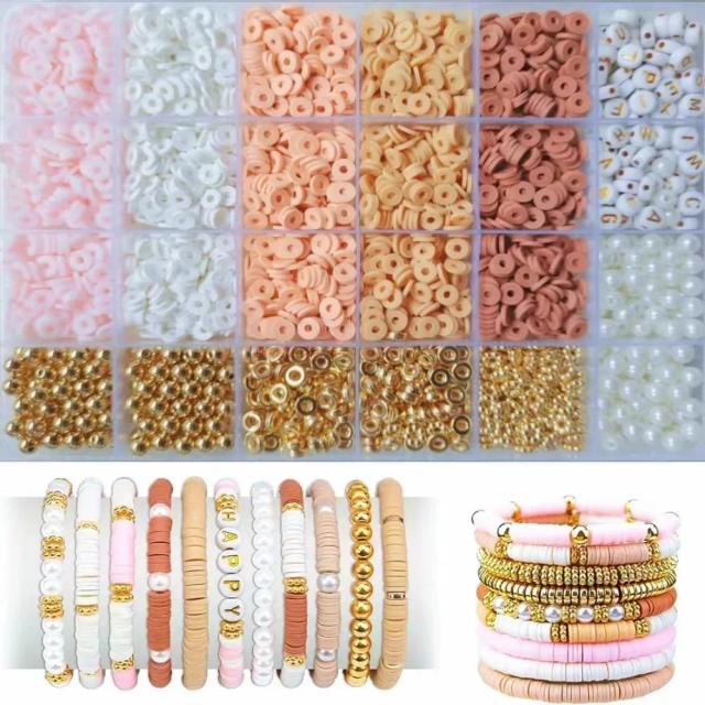 Kit de Pulseira DIY com Contas de Argila Polimérica Flat Heishi para Meninas e Adultos - 2370 Peças para Criar Amizade