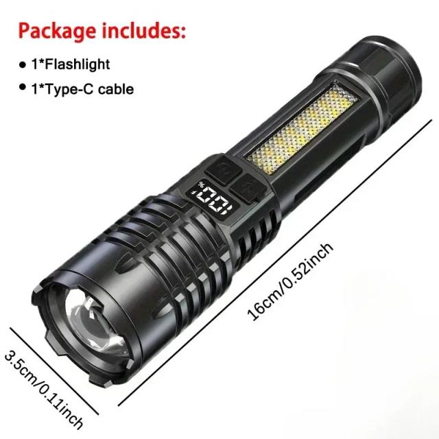 Lanterna LED Recarregável de Alta Potência com Zoom Telescópico Ideal para Acampamento, Pesca e Caminhadas