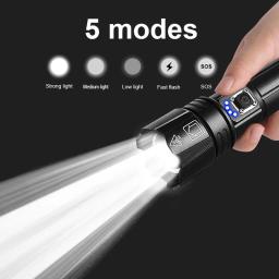 Lanterna LED mais poderosa Lanterna recarregável USB Lanterna de alta potência Lanterna tática Long Shot Lâmpada de mão para acampamento - Image 3