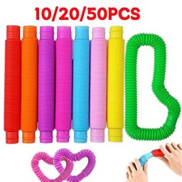 Rainbow Pop Tube Pack para crianças e adultos, brinquedo sensorial, tubo telescópico, alívio do estresse, brinquedos de aprendizagem, 10 pcs, 20 pcs, 50pcs - Image 1