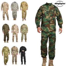 Uniforme tático camisa + calças camo camuflagem uniforme de combate roupas masculinas terno airsoft caça cs jogo - Image 1