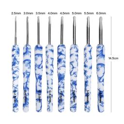 Kit de agulhas de crochê, ganchos de crochê, tricô ergonômico, porcelana azul e branca, costura, novo, 8 pcs, 2.5-6.0mm - Image 6