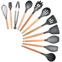 Escova espátula de sopa, colher de silicone com alça de madeira, espátula, raspador de massas, batedor de ovos, não aderente, panela, ferramentas de cozinha, utensílios de cozinha - Image 5