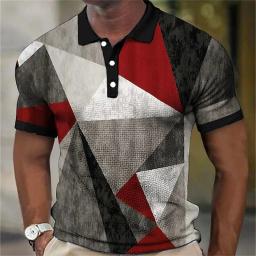 Camisa Polo Masculina Colorida, Lapela, Polos de Botão, Camisa de Golfe, Estampas Gráficas, Turndown Geométrico, Alta Qualidade, Roupas Masculinas - Image 4