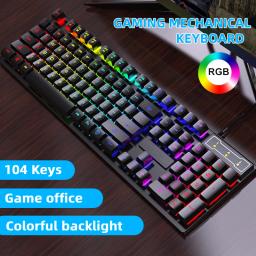 Kit de teclado mecânico com fio retroiluminado, Luminoso impermeável, 104 teclas, Mouse Set for Gamer, PC, Laptop, Casa, Escritório - Image 1