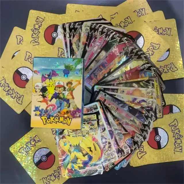 Coleção Rara de Cartões Vmax GX Pokémon Metal Gold e Silver com Mewtwo e Pikachu, Ideal para Treinadores de Batalha e Brindes Infantis, 2022