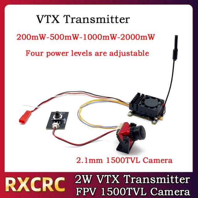 RXCRC FPV Suit 5.8G 2000mW Transmissor VTX com microfone Câmera 1500TVL 2.1mm para drone RC