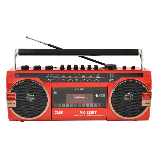 Rádio Multifuncional Portátil com Bluetooth 5.0, USB, Leitor de Fita, MP3, Gravador e Alto-falante Integrado