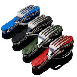 Aço inoxidável Folding Pocket Cutelaria, Camping Utensílios, Caminhadas Kits, Kits de Sobrevivência, Viagem, 4 em 1 - Image 1