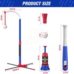Conjunto de bola de beisebol para crianças, 3 em 1, Tee suspenso, Tee em pé, lançador automático, 6 softballs, esporte ao ar livre, brinquedos presentes - Image 5