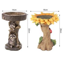 Alimentador De Água De Resina Para A Decoração Do Jardim, Little Raccoon E Girassol, Banho Natural Do Pássaro, Ornamento Bebendo - Image 6