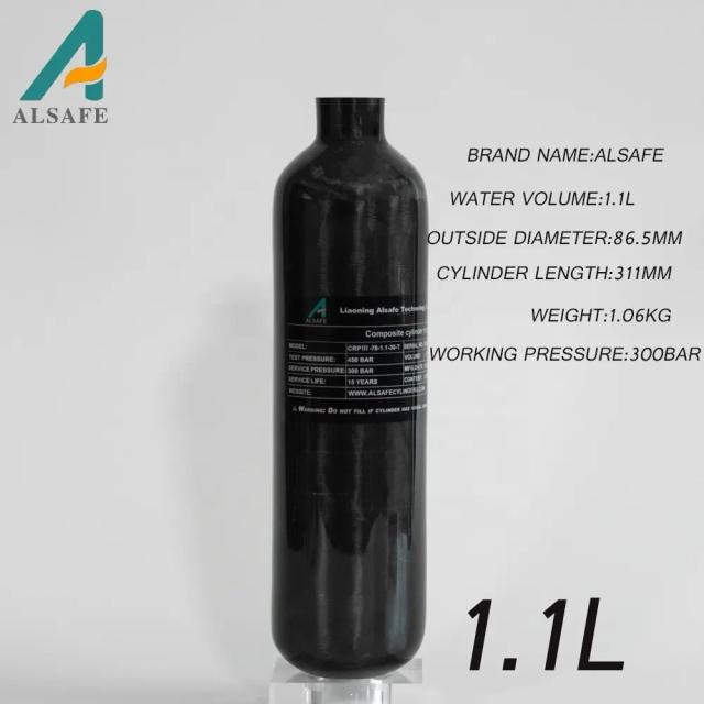 ALSAFE-Mini Scuba Cilindro Garrafa, Tanque de Alta Pressão para Combate a Incêndios, Fibra De Carbono, 4500Psi 300Bar 30Mpa 1.1L, M18 * 1.5