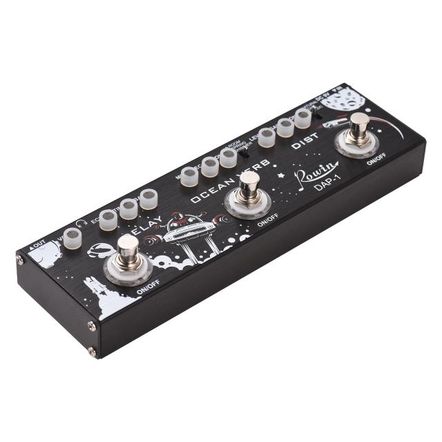 Pedal 3 em 1 para Guitarra: Delay, Reverb Oceânico e Distorção em Estrutura de Alumínio com True Bypass e Acessórios Inclusos