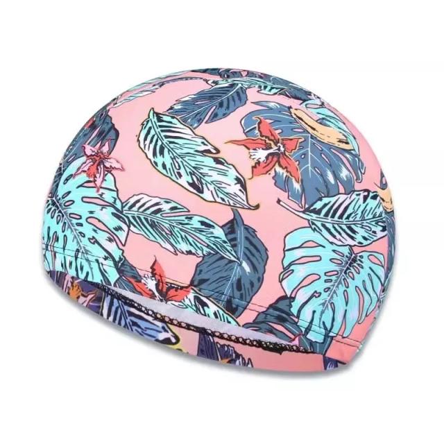 Touca de Natação à Prova d'Água com Estampa de Folhas, Proteção para os Ouvidos e Design Antiderrapante para Adultos – Ideal para Praia e Piscina no Verão