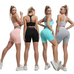 Conjuntos de yoga sem costura esportes fitness cintura alta hip levantar calças de manga comprida sem costas terno roupas de treino ginásio shorts conjunto para mulher - Image 6
